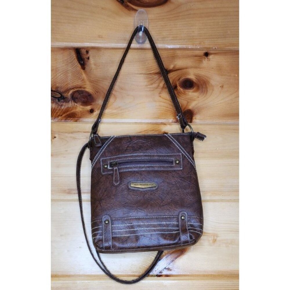 Stone Mountain Crossbody Brown Purse Removable Strap 5 Zip Slip Pockets - Picture 15 of 15